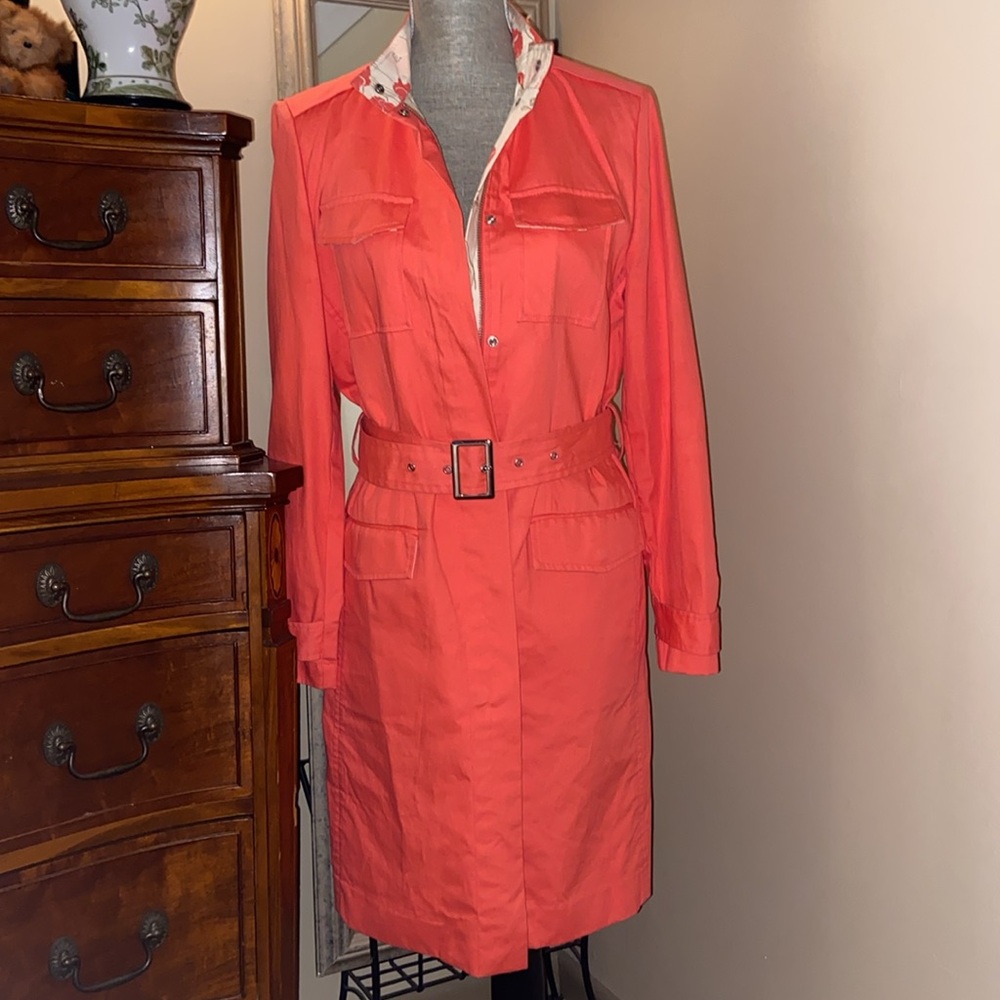 The Limited Coral-Red Trench Coat with Belt